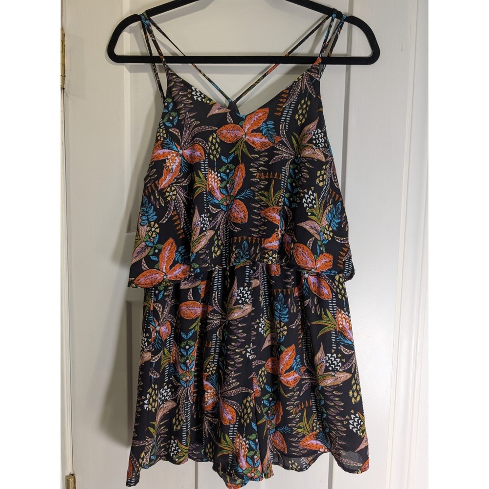 Lush Women Romper S Black Floral V Neck Sleeveless Adjustable Strap Pull On
